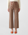 LK BENNETT POLLY HIGH-RISE CROPPED PLAID TROUSERS