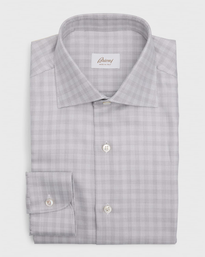 Brioni Men's Cotton Textured Check Dress Shirt In Lead