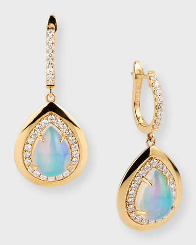 David Kord 18k Yellow Gold Earrings With Pear-shape Opal And Diamonds, 2.97tcw