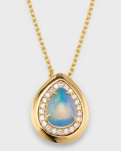 David Kord 18k Yellow Gold Pendant With Pear Shape Opal And Diamonds, 1.37tcw