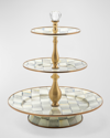 MACKENZIE-CHILDS STERLING CHECK ENAMEL THREE TIER SWEET STAND