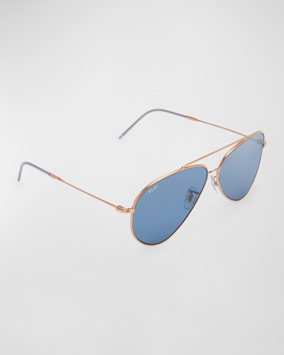 Ray Ban Rbr0101s Aviator Reverse Sunglasses In Dark Blue