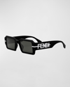 Fendi Graphy Acetate Rectangle Sunglasses In Mblk/smk