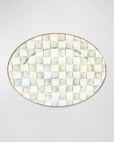 MACKENZIE-CHILDS STERLING CHECK ENAMEL OVAL PLATTER, MEDIUM