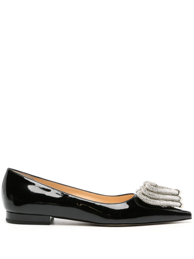 Mach & Mach Triple Heart Crystal-embellished Patent Leather Ballet Flats In Black