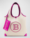 Balmain B Army Large Grocery Canvas Tote Bag In 0ka Ecru Fuchsia