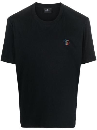 Ps By Paul Smith Logo-embroidered Organic-cotton T-shirt In Black
