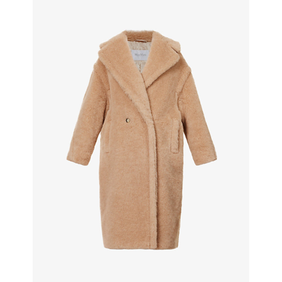 Max Mara Nuevo Teddy Oversized Double-breasted Alpaca, Cashmere And Silk-blend Coat In Honey