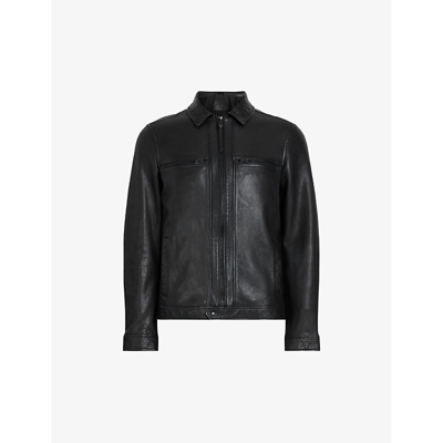 Allsaints Mens Black Luck Zip-pocket Regular-fit Leather Jacket