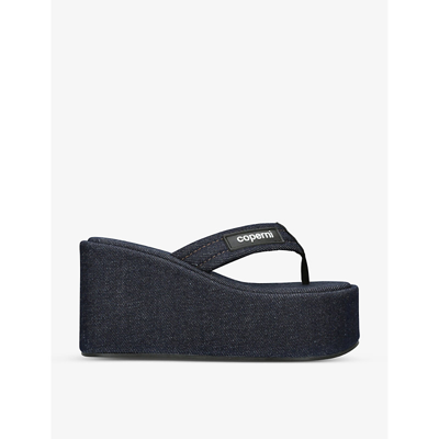 Coperni Logo Patch Wedge Sandals In Navy
