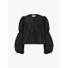 By Malina Womens Black Zoey Balloon-sleeve Satin Blouse In Black