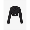 Alaïa Cropped Wraparound Cotton Hoodie In Noir Alaia