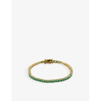 Oma The Label Tennis 18ct Yellow Gold-plated Brass And Crystal Bracelet In Gold/green
