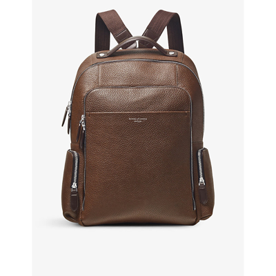 Aspinal Of London Reporter Logo-embossed Zipped Grained-leather Backpack In Tobacco
