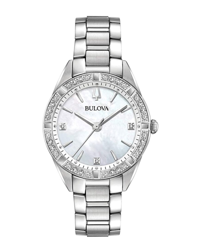 Bulova Women's Sutton Diamond (1/10 Ct. T.w.) Stainless Steel Bracelet Watch 32.5mm In White