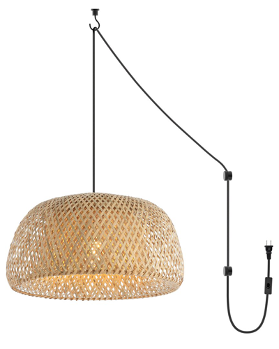 Jonathan Y Mateo 18in 1-light Farmhouse Bamboo 180in Cord Plug-in Or Hardwired Led Pendant In Brown