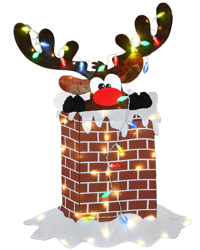 National Tree Company 47in Pre-lit Reindeer Stuckin Chimney Decoration In Brown