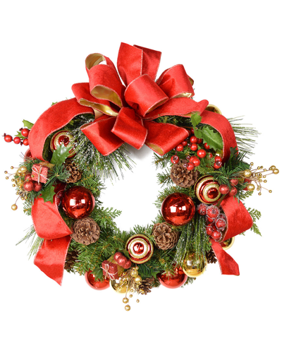 Creative Displays 28in Red & Gold Decorated Evergreen Wreath
