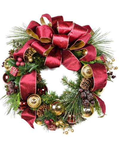 Creative Displays 20in Burgundy & Gold Decorated Evergreen Wreath