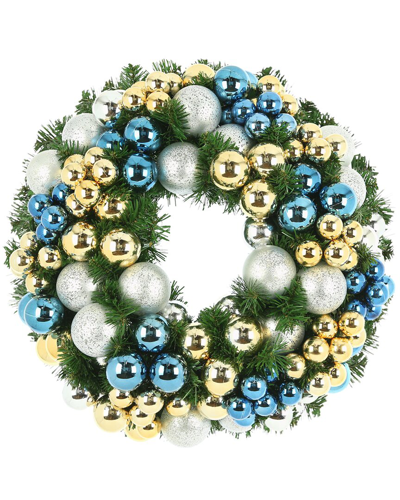 Creative Displays Dnu Inactive  26in Blue & Gold Ball Wreath Floral Arrangement