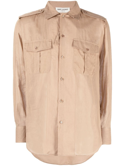 Saint Laurent Chemise Poches Plaqu In Neutrals