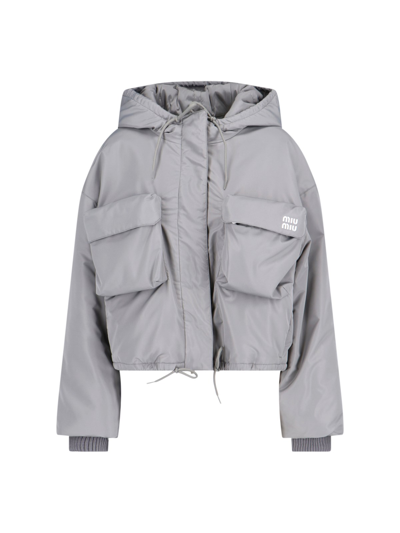 Miu Miu Blouson Jacket In Tela Tec With Gusset Pockets In Gray