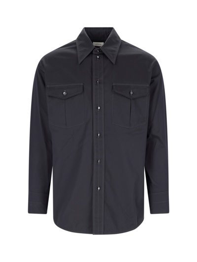 Lemaire Pointed-collar Lyocell Shirt In Blue