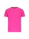 Valentino Cotton Crewneck T-shirt With Vltn Print In Pink