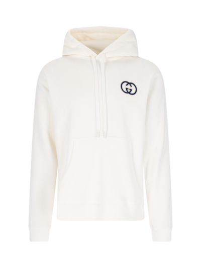 Gucci Interlocking G-logo Drawstring Hoodie In White