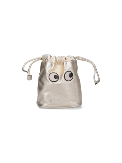 Anya Hindmarch Eyes Metallic Leather Pouch In Cream