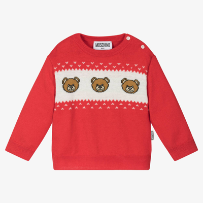 Moschino Baby Babies' Red Cotton & Wool Teddy Bear Sweater
