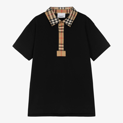 Burberry Kids' Boys Black Cotton Vintage Check Polo Shirt