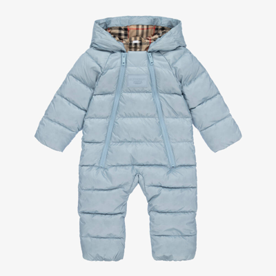 Burberry Blue & Vintage Check Baby Snowsuit In Light Grey Blue