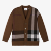 BURBERRY BOYS BROWN CHECKED WOOL CARDIGAN