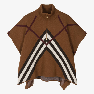 Burberry Kids' Girls Brown Chevron Cashmere Cape