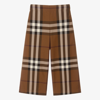 BURBERRY GIRLS BROWN CHECK COTTON TROUSERS