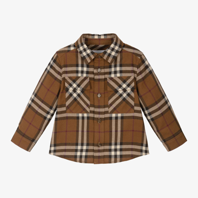 Burberry Baby Boys Brown Checked Cotton Shirt In Drk Brch Brwn Ip Chk