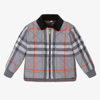 BURBERRY BOYS GREY OVERSIZED CHECK QUILTED JACKET