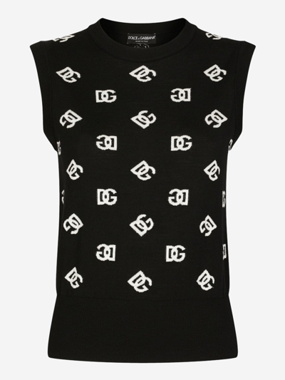 Dolce & Gabbana Monogram Wool-silk Sweater Vest In Multicolor