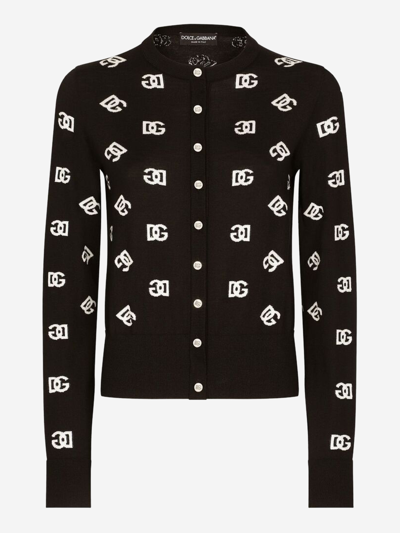 Dolce & Gabbana Logo Monogram Cardigan In Wool And Silk In Multicolor