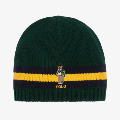 Ralph Lauren Kids' Boys Green Cotton Polo Bear Beanie Hat