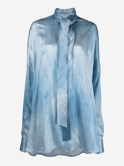 Ermanno Scervino Scarf-detail Denim-print Shirt In Blue