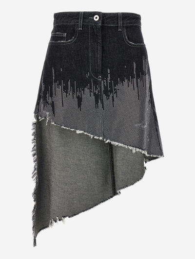 Jw Anderson Asymmetric Degrade Stud High-low Denim Skirt In Grey