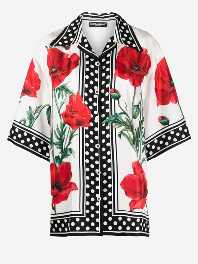 Dolce & Gabbana Silk Happy Garden Pyjama Shirt In Multicolor