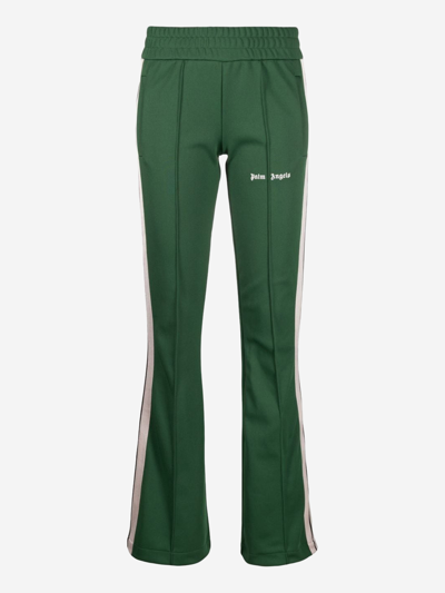 Palm Angels Logo Cotton Jersey Flared Pants In Green