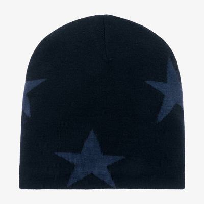 Molo Navy Blue Wool Knit Star Beanie Hat