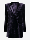 Alberta Ferretti Velvet Blazer With Shoulder Pads In Purple