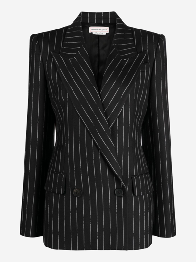 Alexander Mcqueen Pinstripe Wool Jacket In Black