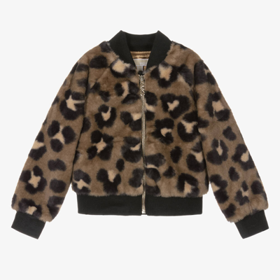 Michael Kors Kids' Girls Beige Leopard Faux Fur Jacket In Beige Scuro