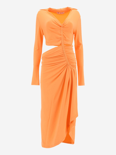 Off-white Synthetic Fibers Dress In Orange